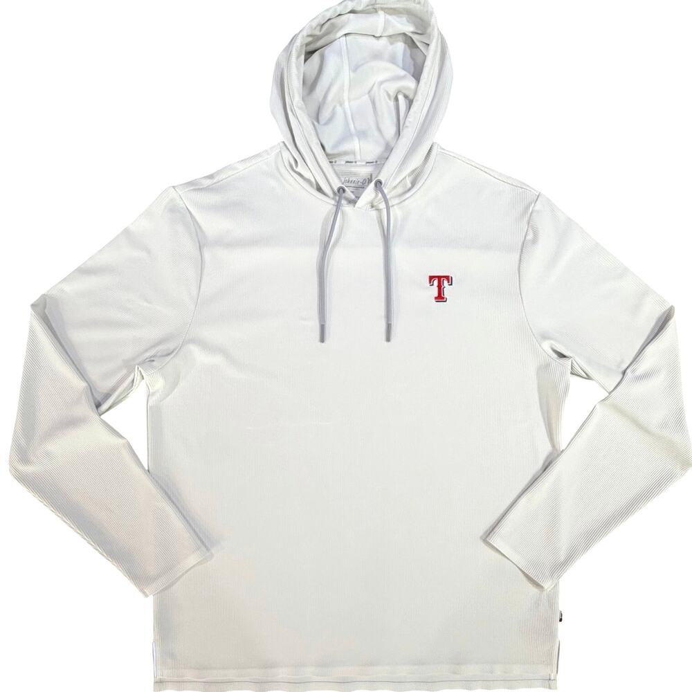 johnnie-O Mens Large Hoppin Performance Hoodie White Texas Rangers MLB Ribbed L
